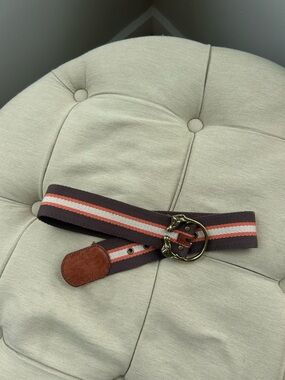 Urban Outfitters Brown Canvas Belt with Orange & White Stripe